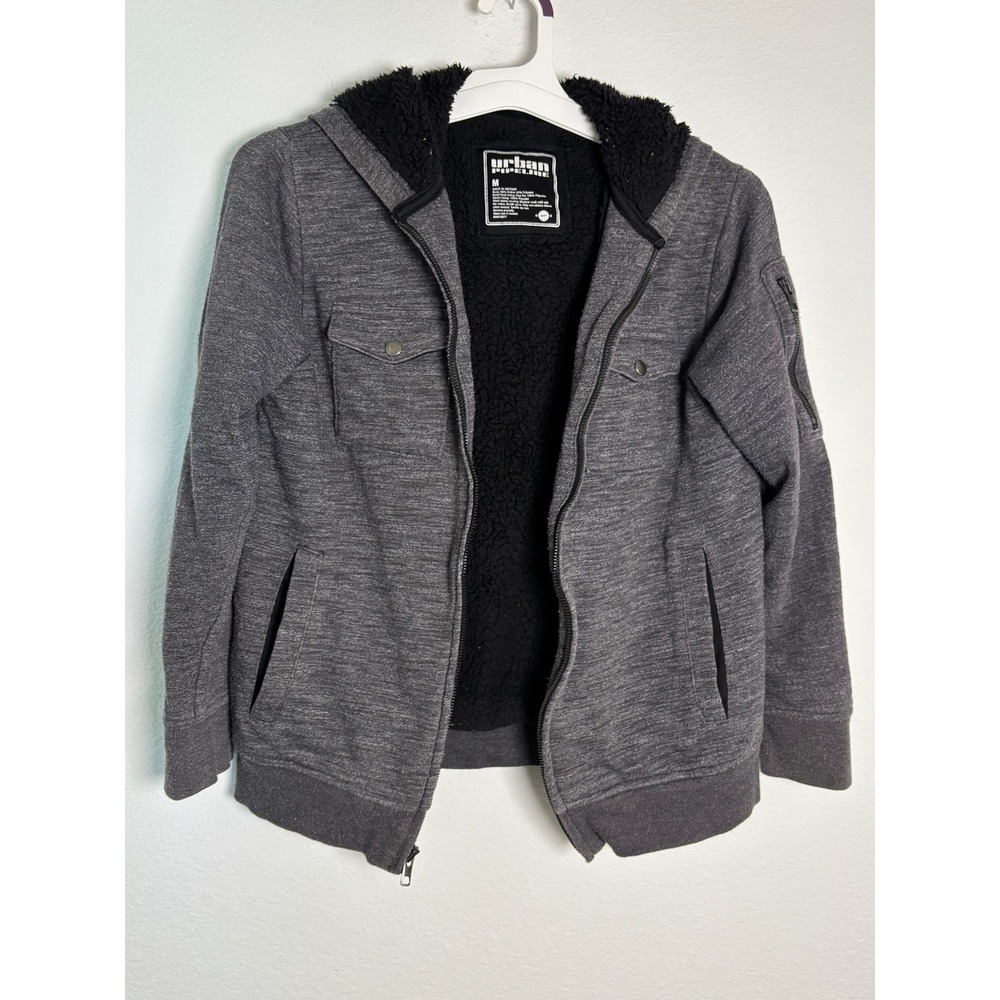 Urban Pipeline Mens Gray Faux Fur Lined Full Zip Hoodie Jacket Size M Utility